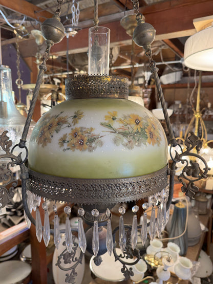 Antique Victorian Hanging Parlor Kerosene Oil Lamp