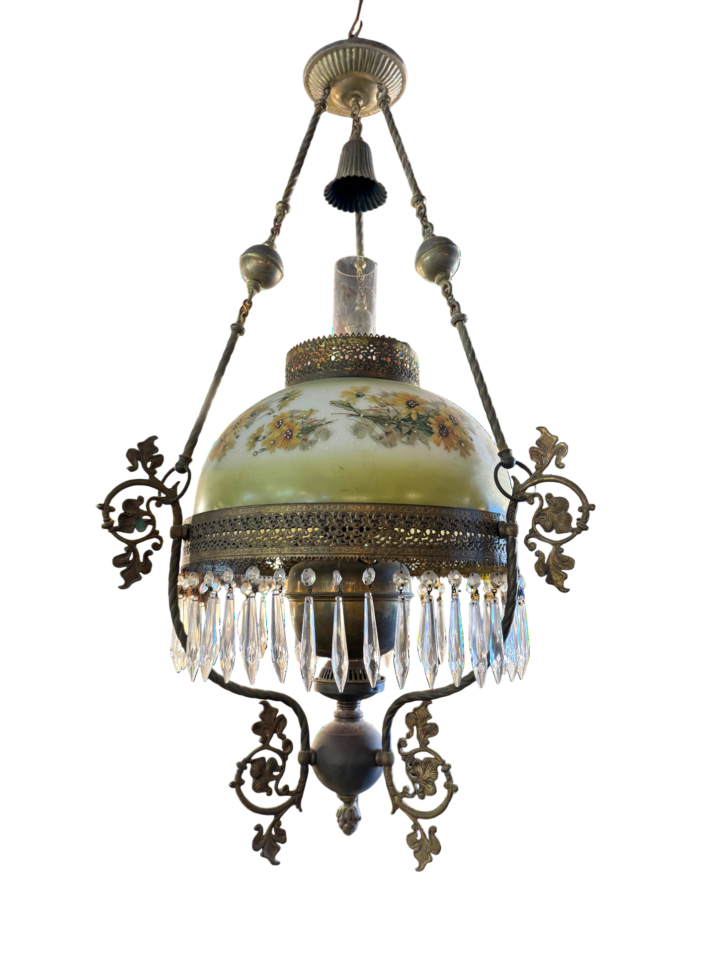 Antique Victorian Hanging Parlor Kerosene Oil Lamp
