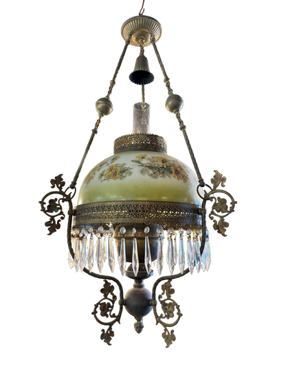 Antique Victorian Hanging Parlor Kerosene Oil Lamp
