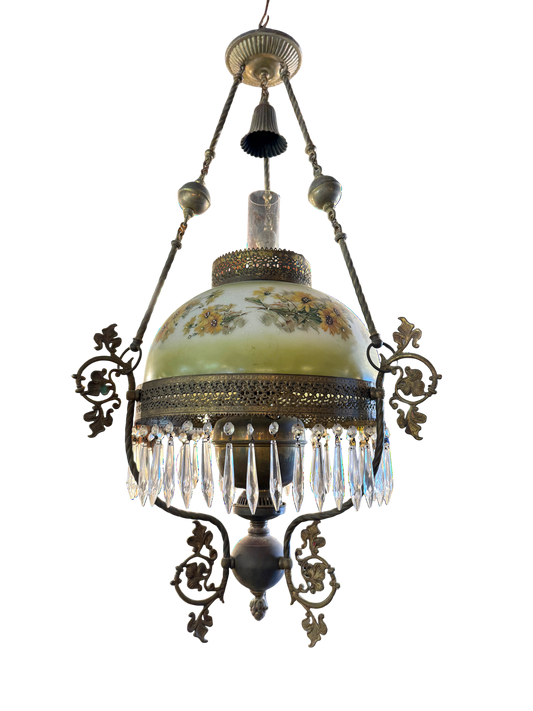 Antique Victorian Hanging Parlor Kerosene Oil Lamp