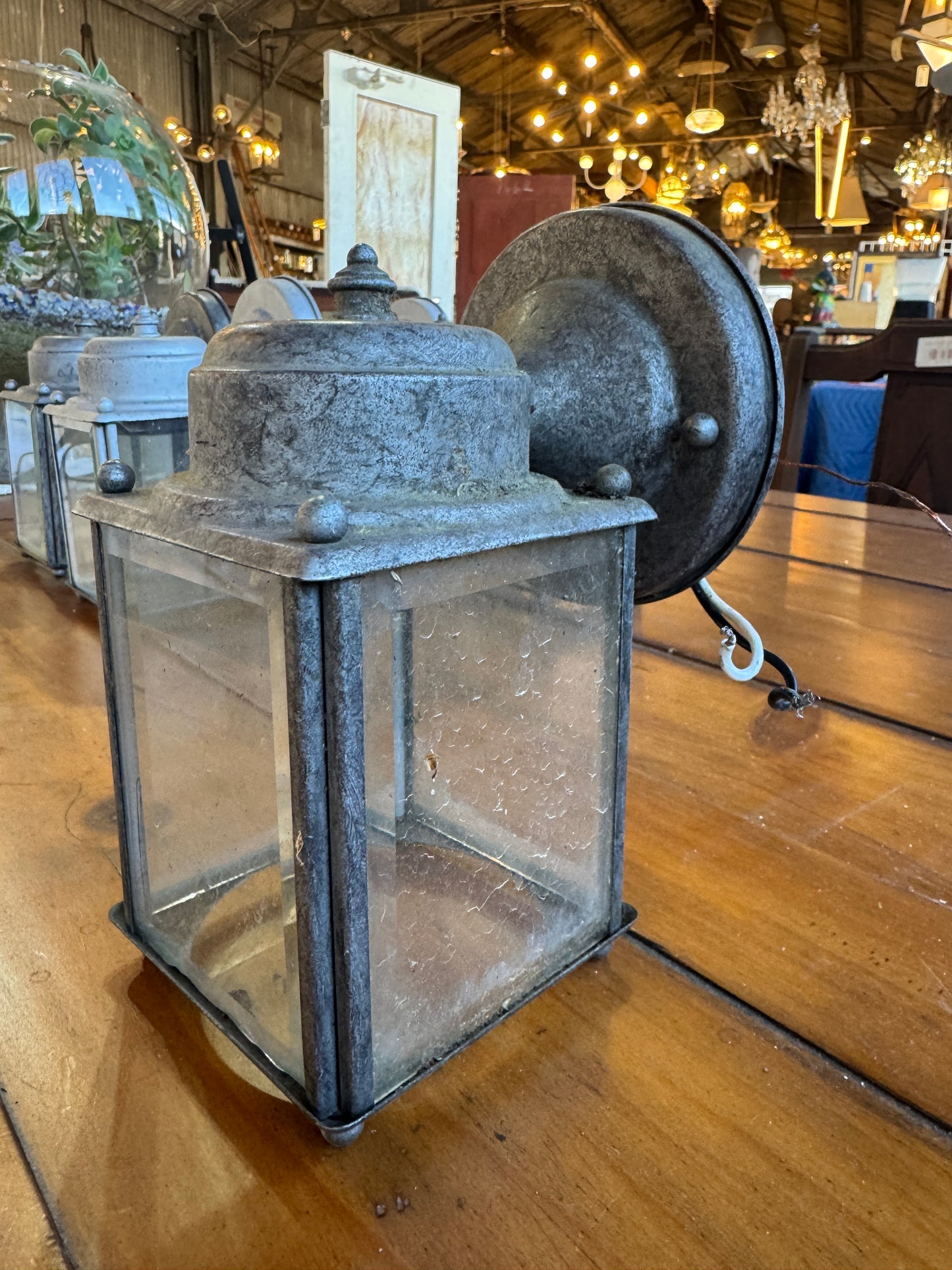 (6) Vintage Exterior Lamps With Beveled Glass