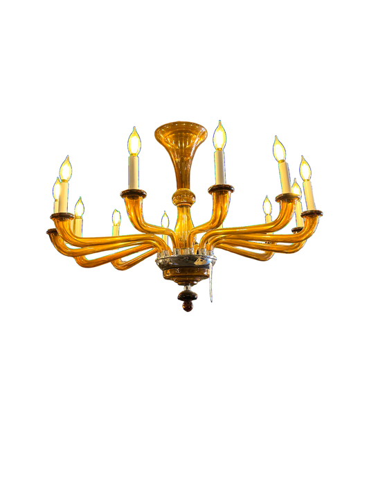 Hand-Made Murano 12-Arm Glass Chandelier