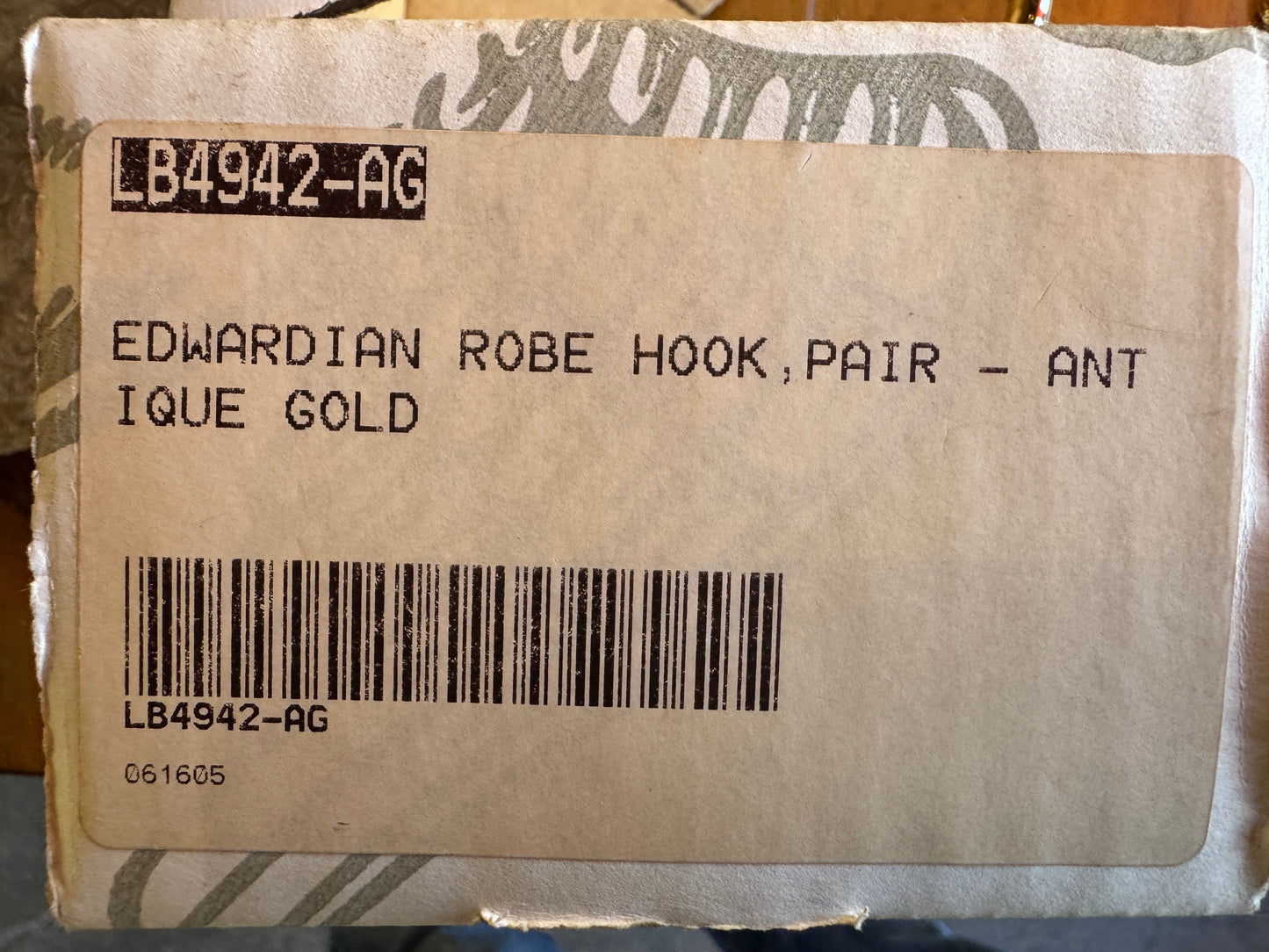 Pair of Lefroy Brooks LB 4942 AG Edwardian Robe Hooks Antique Gold