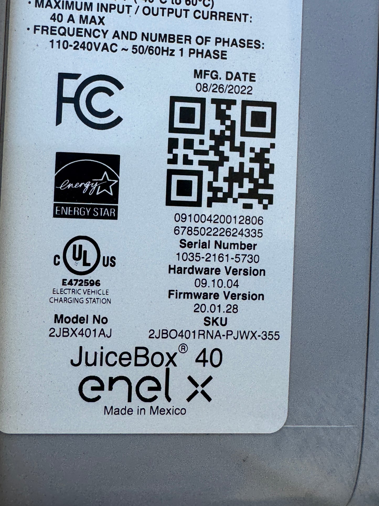 Enel X JuiceBox 40 Electric Vehicle Charging Station EV Home Charger