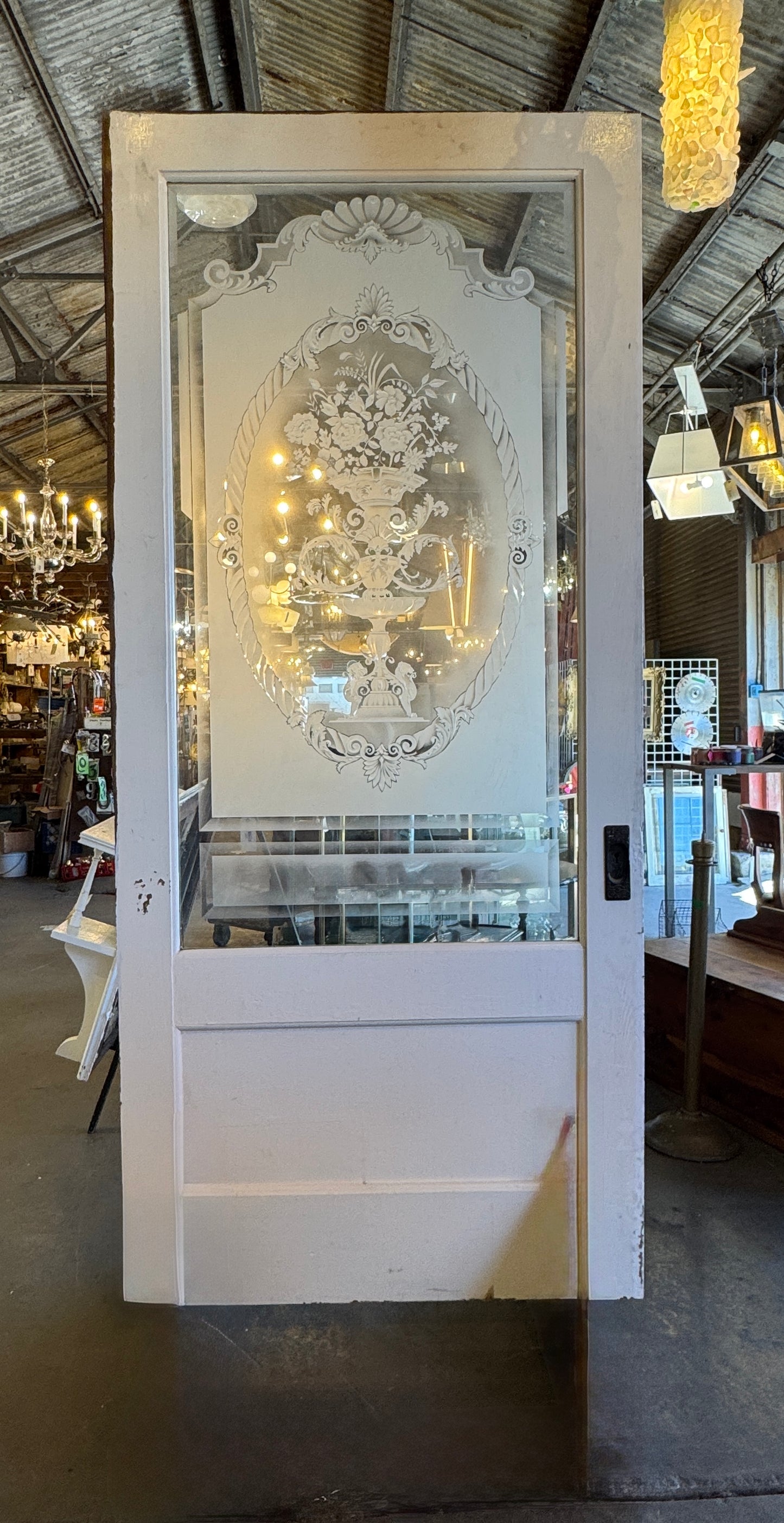 Victorian Pocket Door With Etched Glass