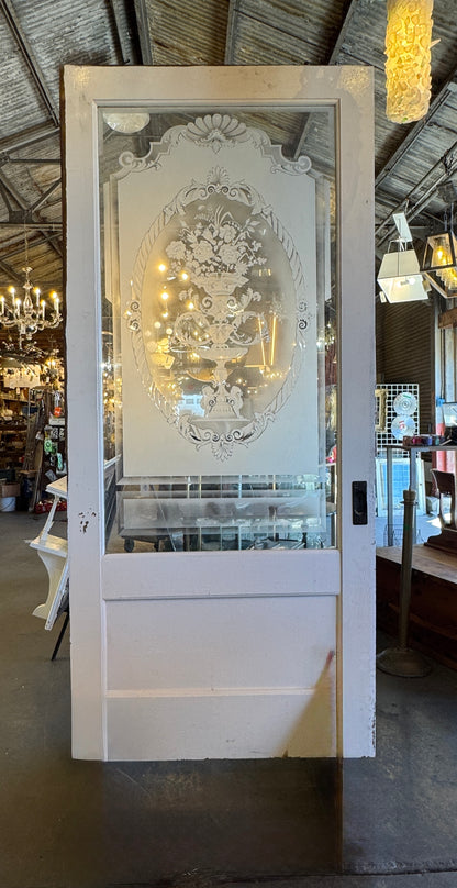Victorian Pocket Door With Etched Glass