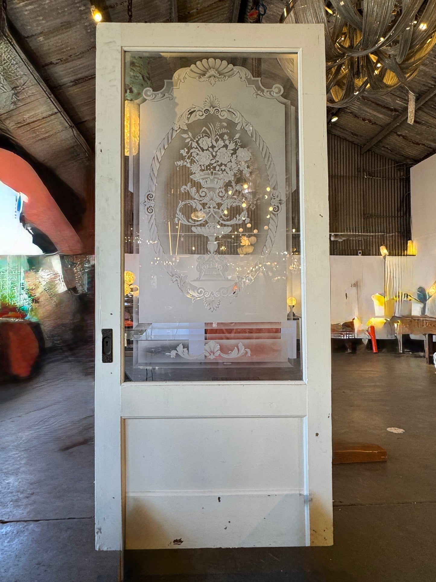Victorian Pocket Door With Etched Glass