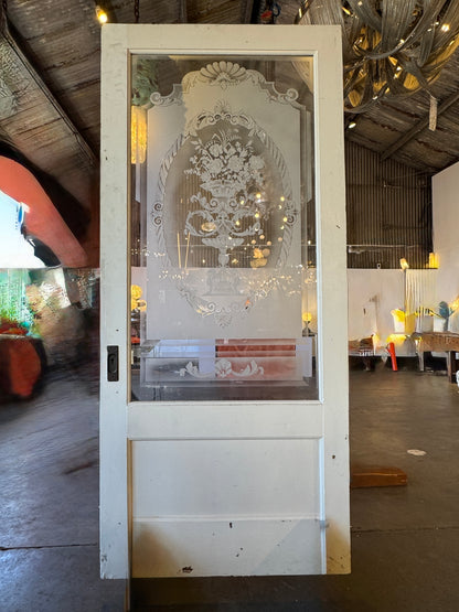Victorian Pocket Door With Etched Glass