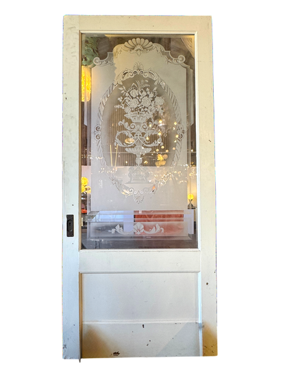 Victorian Pocket Door With Etched Glass