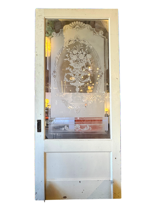 Victorian Pocket Door With Etched Glass