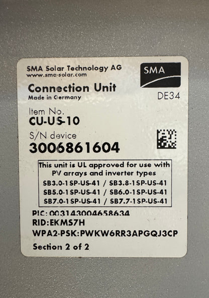 SMA Sunny Boy #SB-3.0–1SP-US-41 Inverter Solar 1 Phase
