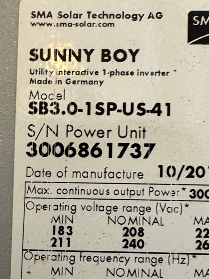 SMA Sunny Boy #SB-3.0–1SP-US-41 Inverter Solar 1 Phase