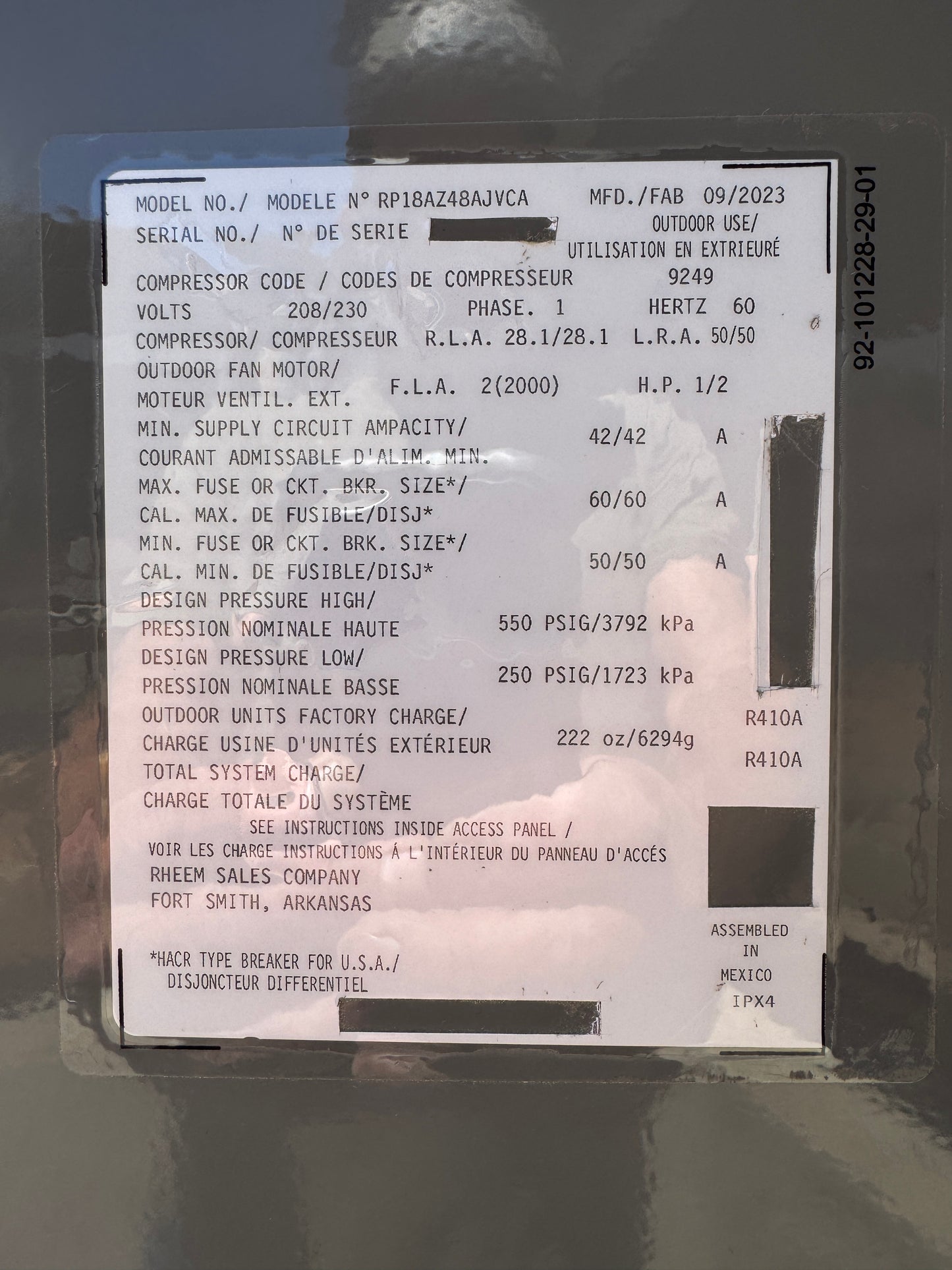 New Rheem RP18AZ48AJCA Heat Pump