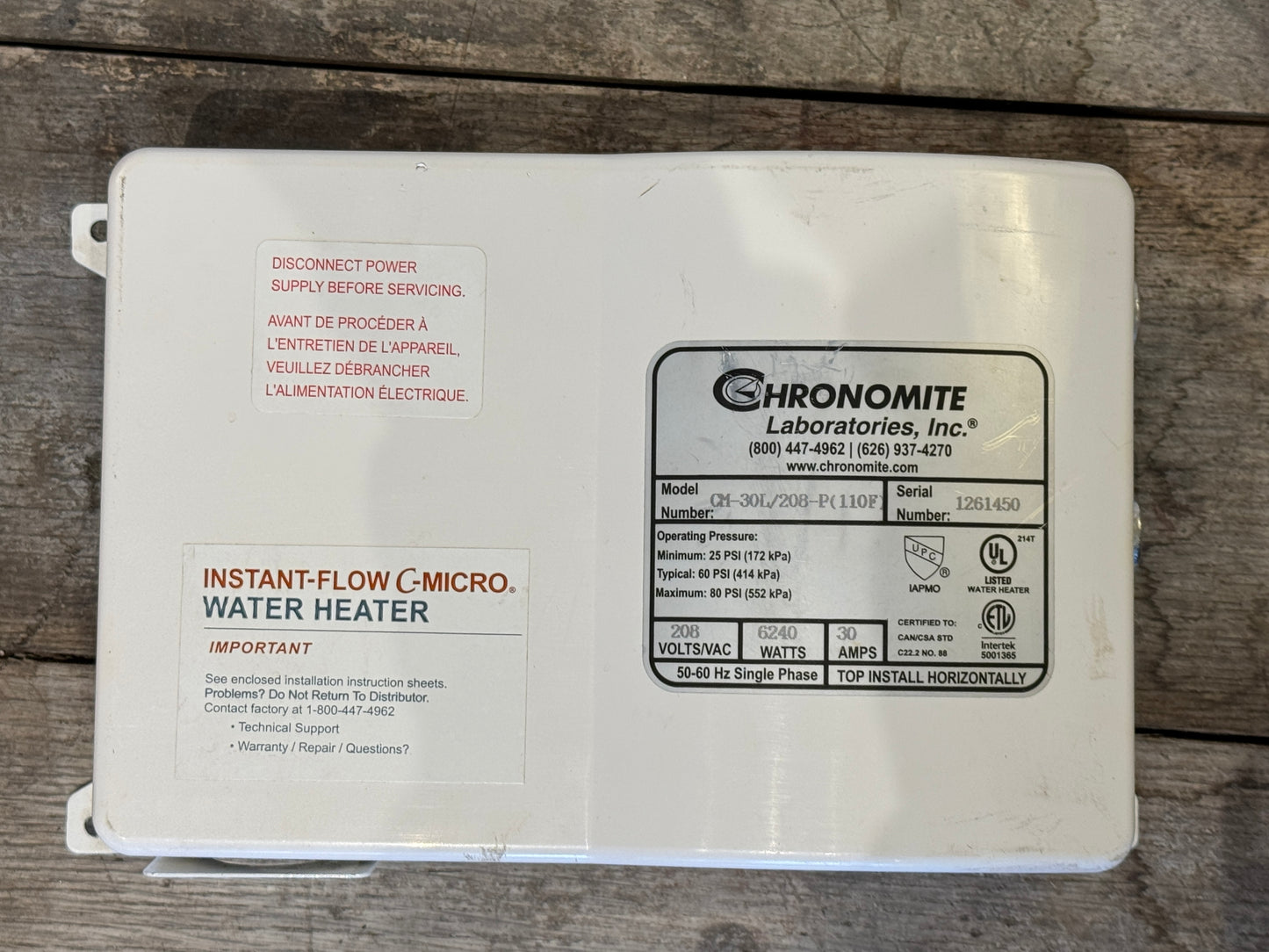 Chronomite CM-30L/208 Thermostatic Tankless Water Heater