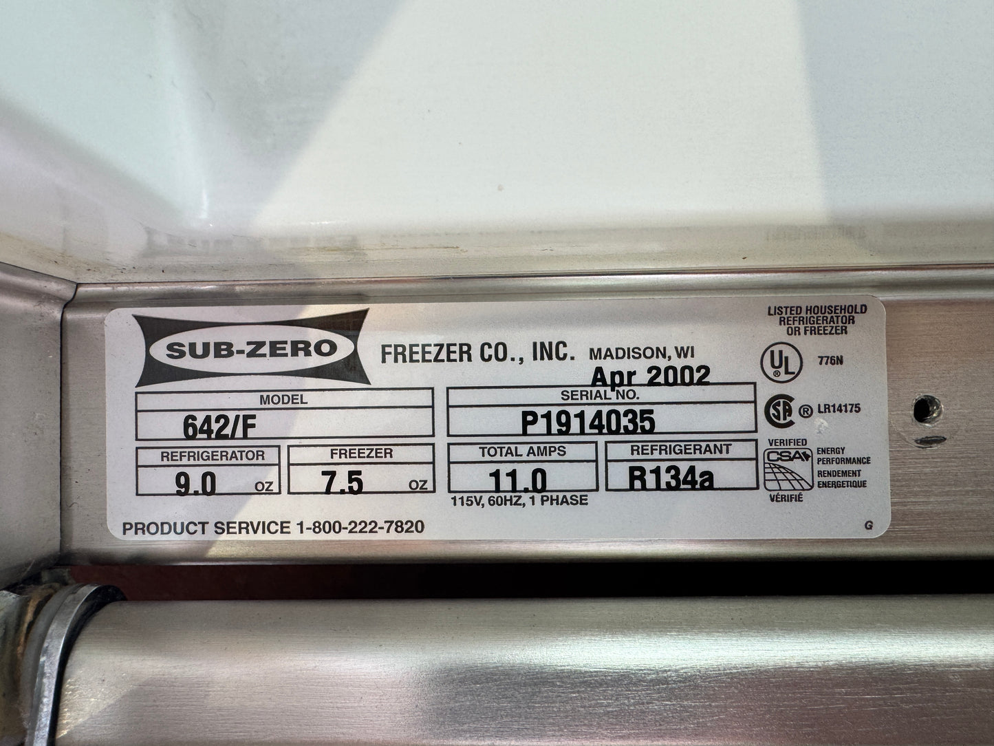 Sub-Zero 642 Stainless Steel Refrigerator