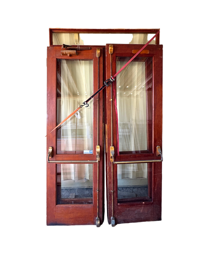 Historic Vintage Art Deco Wooden Double Doors In Jamb