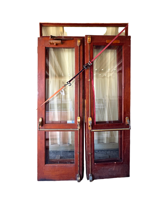 Historic Vintage Art Deco Wooden Double Doors In Jamb