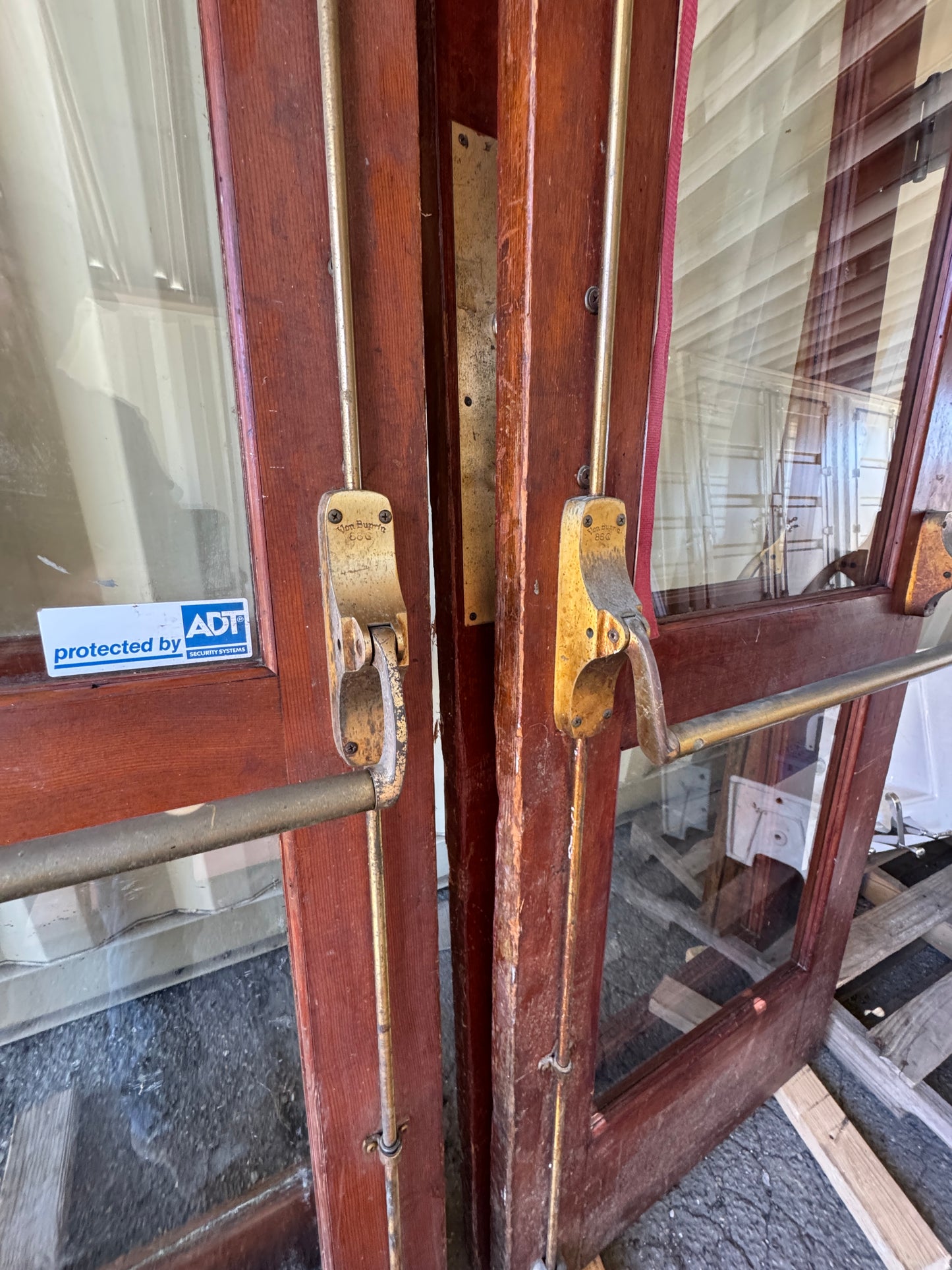 Historic Vintage Art Deco Wooden Double Doors In Jamb