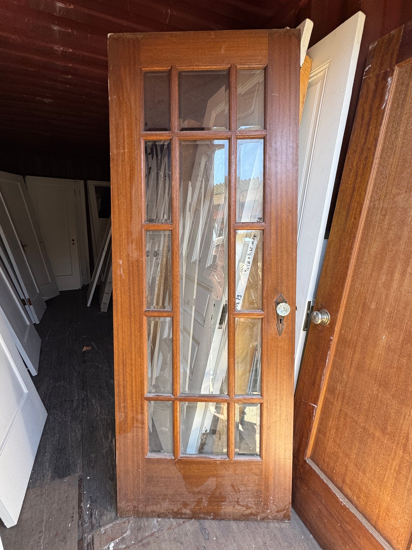 Vintage Mahogany Interior Door With Beveled Glass