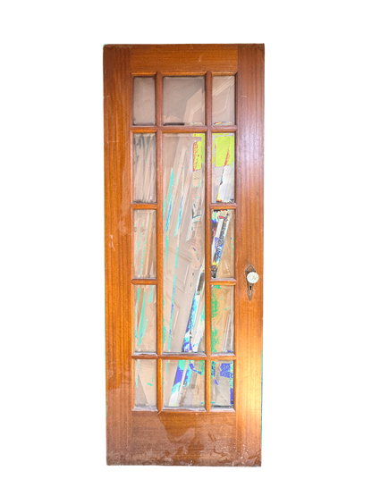 Vintage Mahogany Interior Door With Beveled Glass