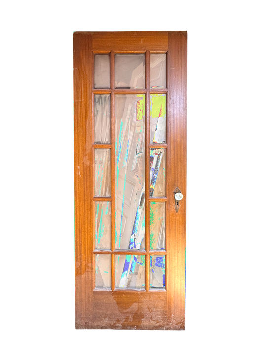 Vintage Mahogany Interior Door With Beveled Glass
