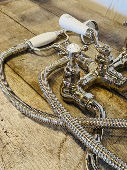 Perrin & Rowe Edwardian Tub Filler Built-In Diverter Hand Shower Polished Nickel