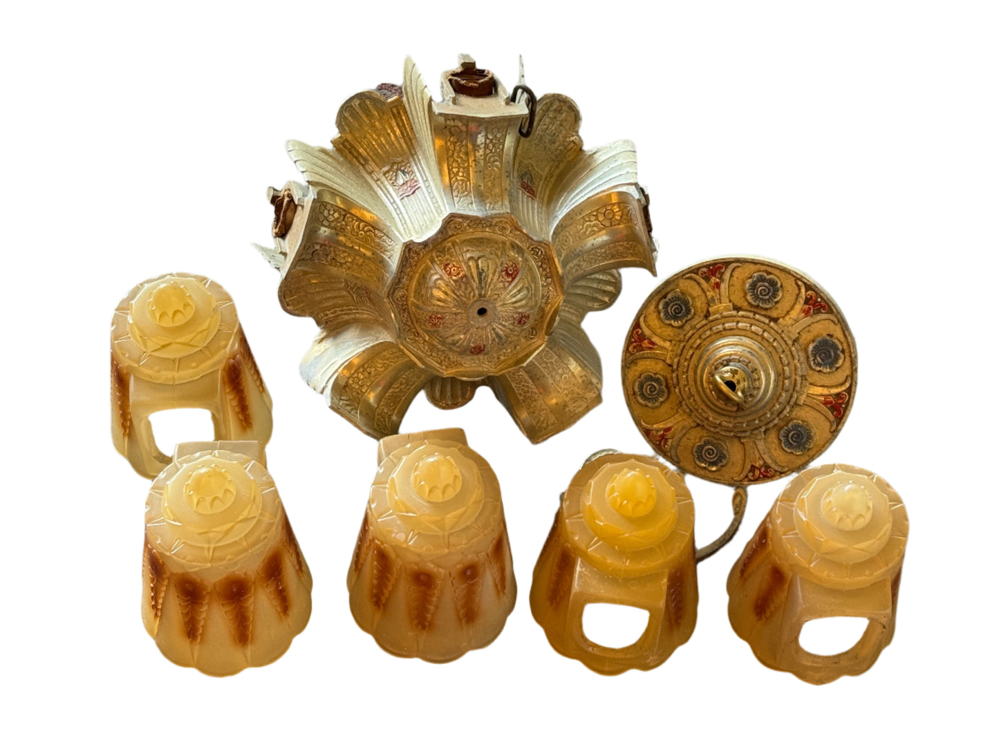 Vintage 1930's 5 Light Art Deco Chandelier In Need of Repair