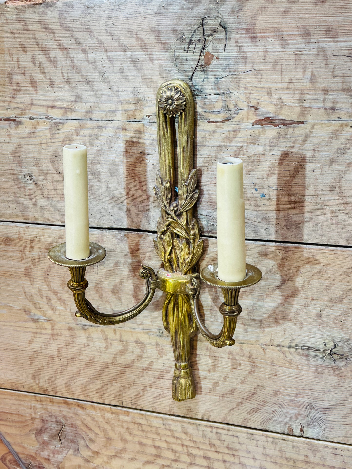 Pair of Gilt Bronze Sconces - Ribbon &  Tassel