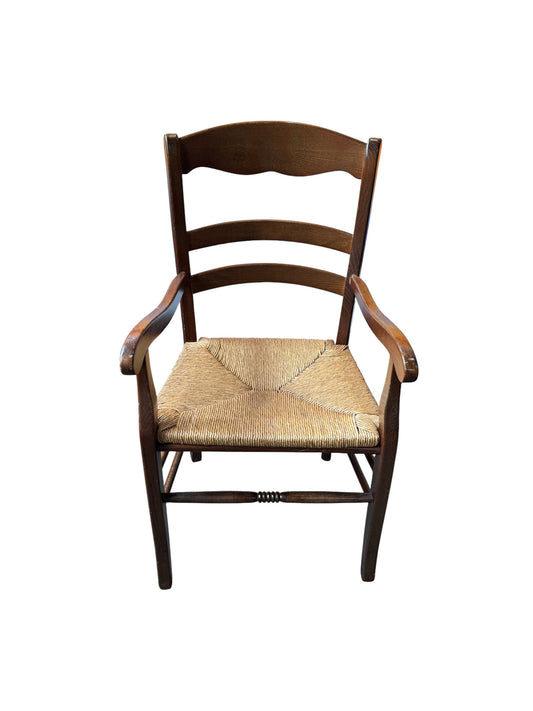 Walnut Armchair With Ladder Back And Rush Seat
