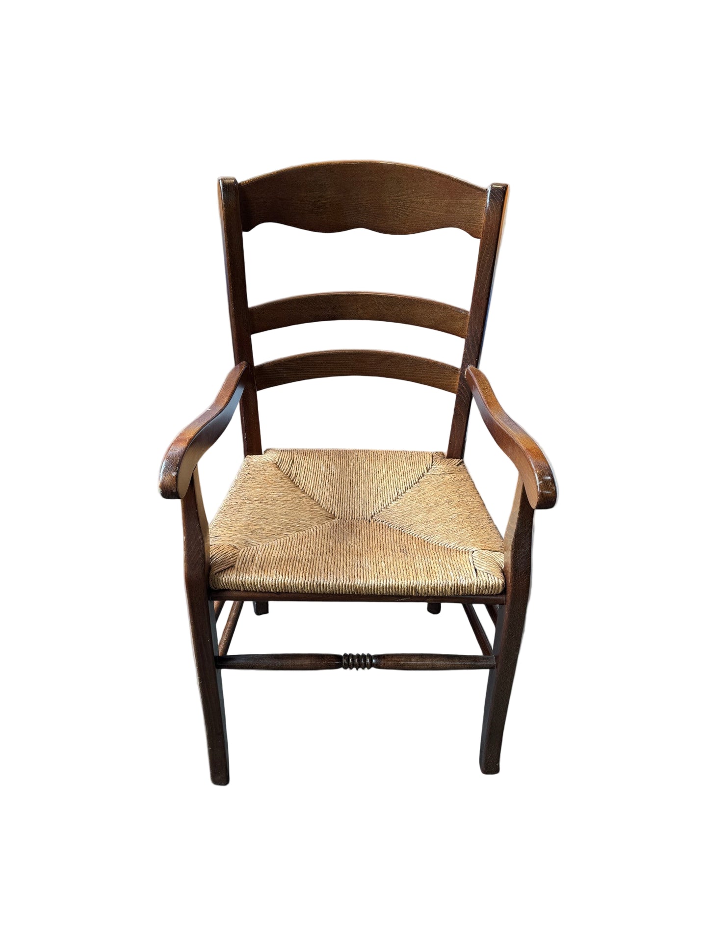 Walnut Armchair With Ladder Back And Rush Seat